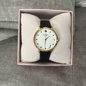 Kate Spade Black Leather Women’s Metro Monogram J Watch